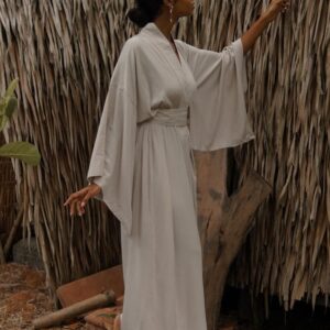 Bridesmaid beige kimono dress, Japanese style, Long Robe, Short cape, free size