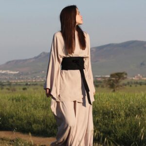 Bridesmaid beige kimono dress, Japanese style, Long Robe, Short cape, free size