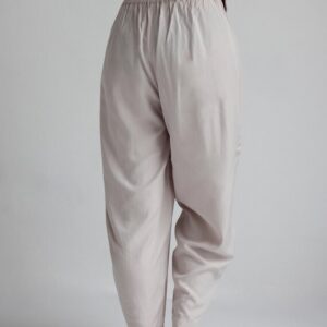 High Waist Tapered Trousers, Loose Fit, Elastic Waist, Side Pockets, Bamboo Rayon
