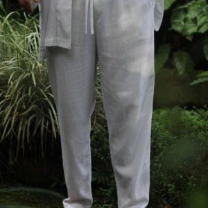 Men's Linen Blend Casual Cargo Pants, Elastic Waist Trousers