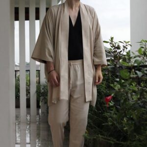 Men's Linen Blend Casual Cargo Pants, Elastic Waist Trousers