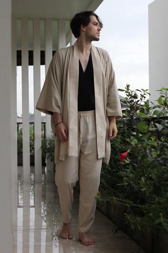 Men's Linen Blend Casual Cargo Pants, Elastic Waist Trousers