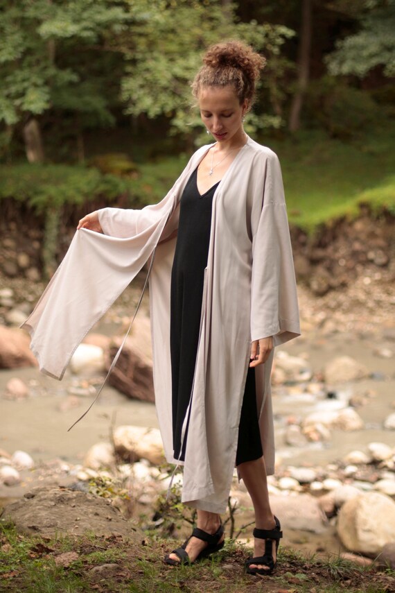Dark Blue Kimono Blouse, Wide Sleeves, Side Slits, Asian Style Wrap Shirt, Rayon