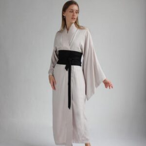 Wide Obi Japanese style belt, linen belt sash, black fabric belt
