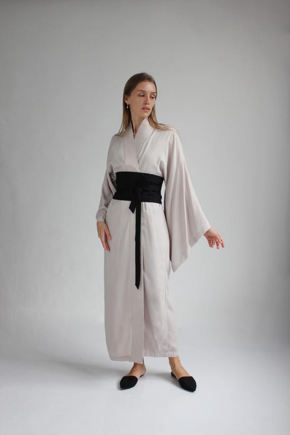Wide Obi Japanese style belt, linen belt sash, black fabric belt
