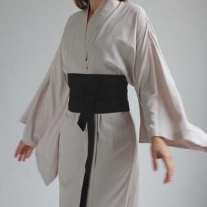 Wide Obi Japanese style belt, linen belt sash, black fabric belt