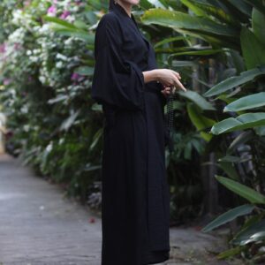 Black Kimono Dress, Japanese style, Long Robe, Short cape, free size