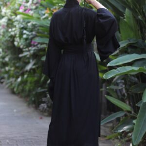 Black Kimono Dress, Japanese style, Long Robe, Short cape, free size