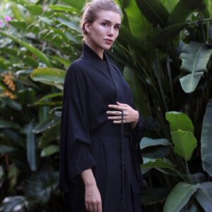 Black Kimono Dress, Japanese style, Long Robe, Short cape, free size