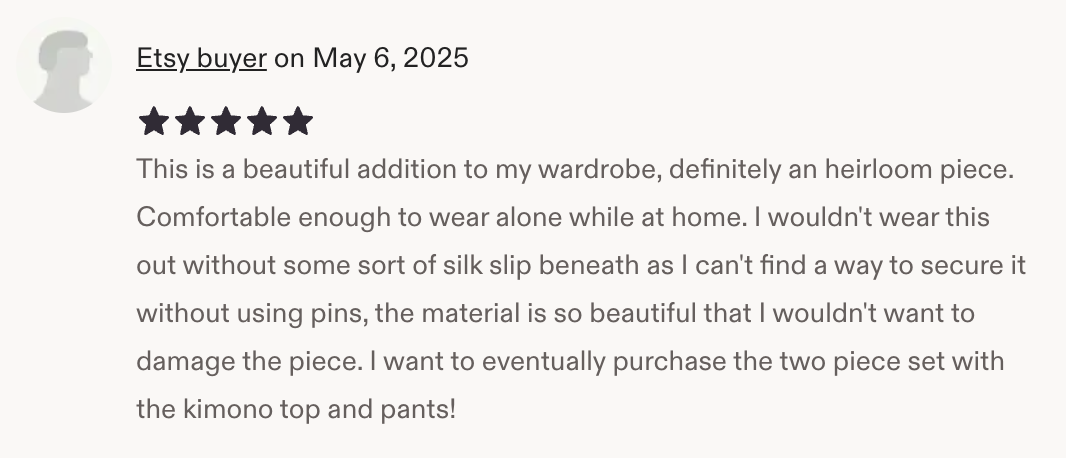 Customer review from Etsy