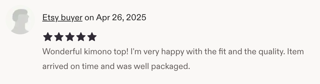 Customer review from Etsy