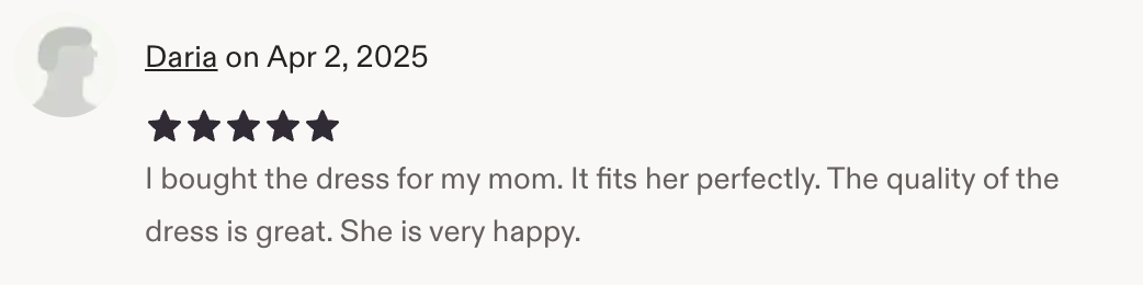 Customer review from Etsy
