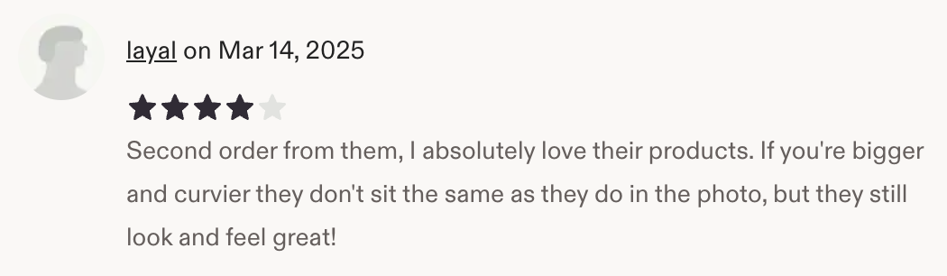 Customer review from Etsy