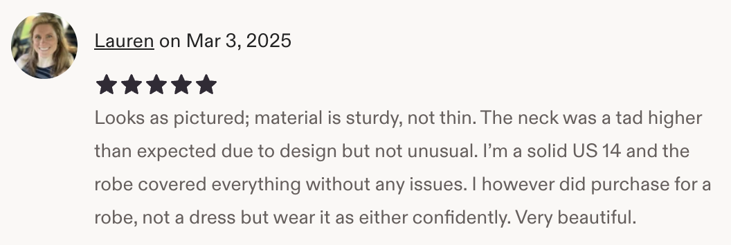 Customer review from Etsy