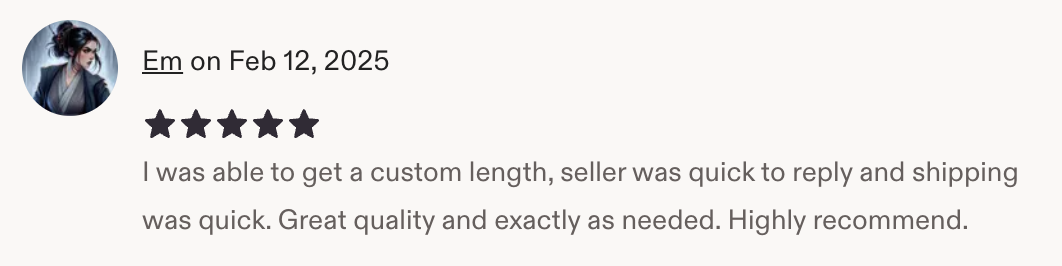 Customer review from Etsy