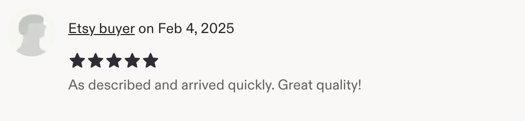 Customer review from Etsy