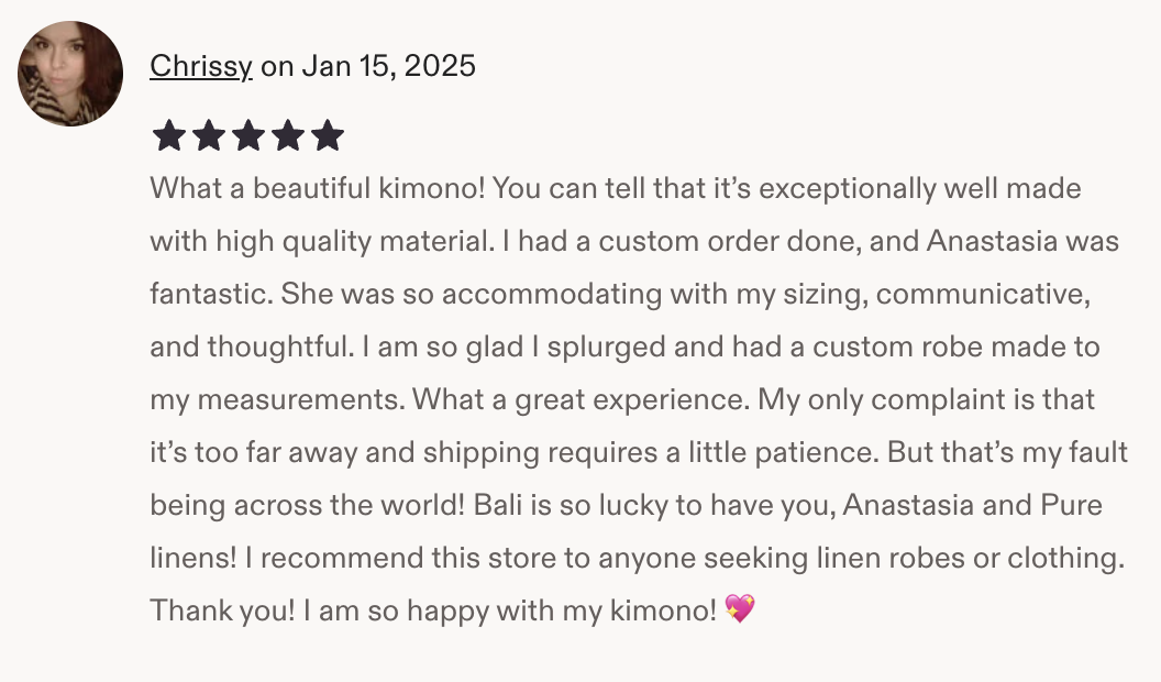 Customer review from Etsy