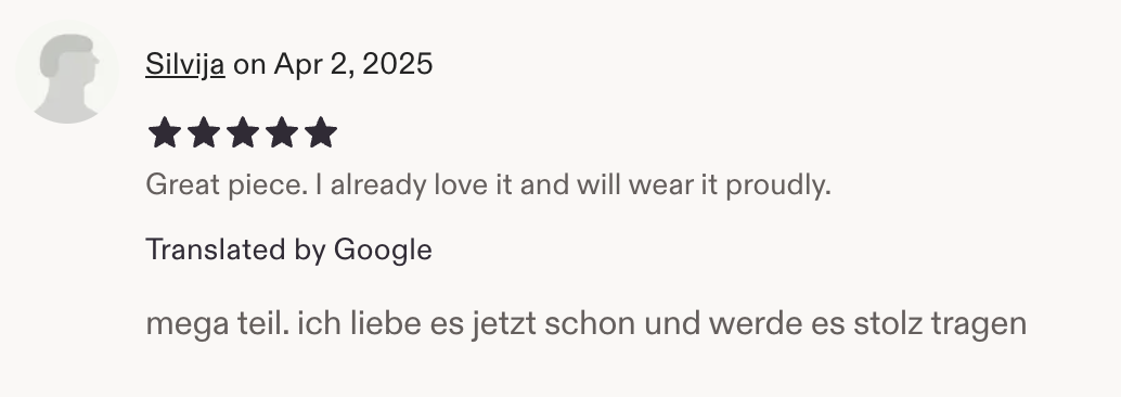 Customer review from Etsy