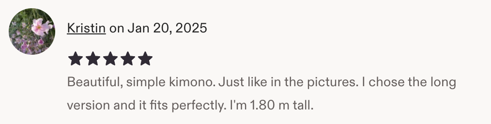 Customer review from Etsy
